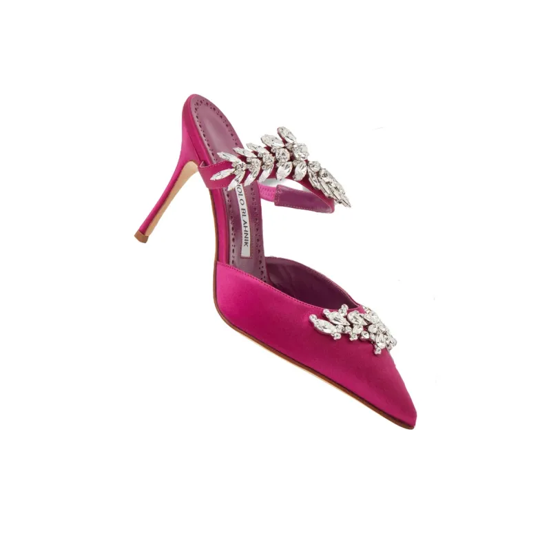 MANOLO BLAHNIK Genuine Leather Sole Quick Dry Closed Toe Slippers Women's Fuchsia-4