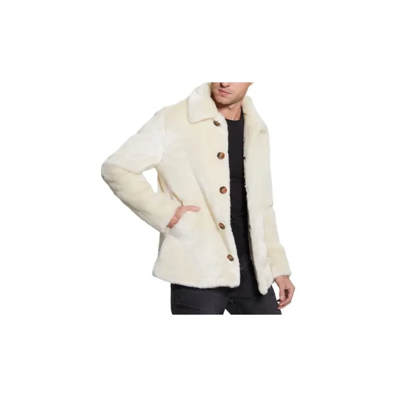 GUESS Faux-Fur Balloon Girl Peacoat Jackets Coats Men's White-2