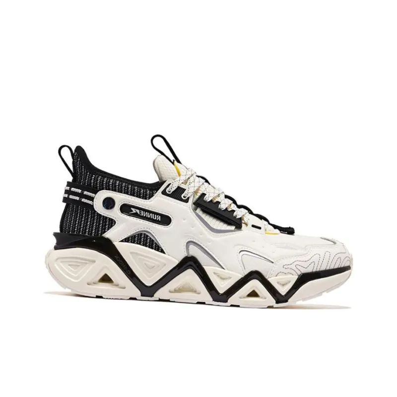 QIAODAN Cushioning Anti Slip And Wear Resistant Low Top Running Shoes Men's White Black-1