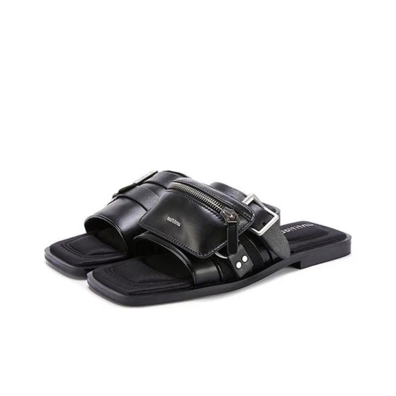 Untitlab Rubber Sole Abrasion Resistant Slide Slippers Unisex Black-2
