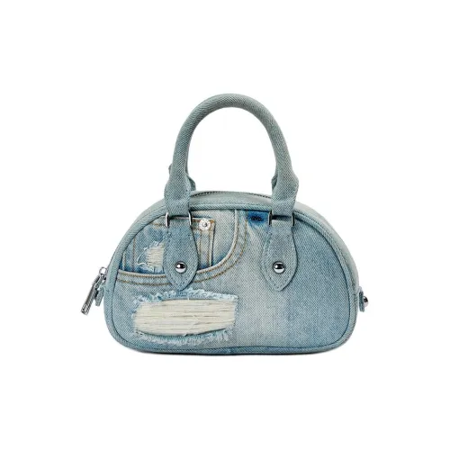Margin Goods Denim Bowling Bag Shoulder Bag Handbag Small Size Women's Light Blue
