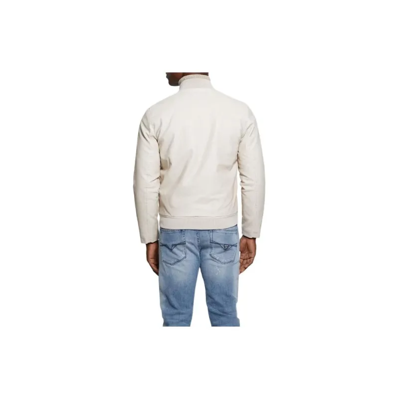 GUESS Faux-Leather Aviator Jacket Jackets Coats Men's White-1