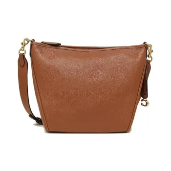 COACH Dufflette Polished Pebbled Leather Shoulder Bag Crossbody Bag Small Size Women's Brown