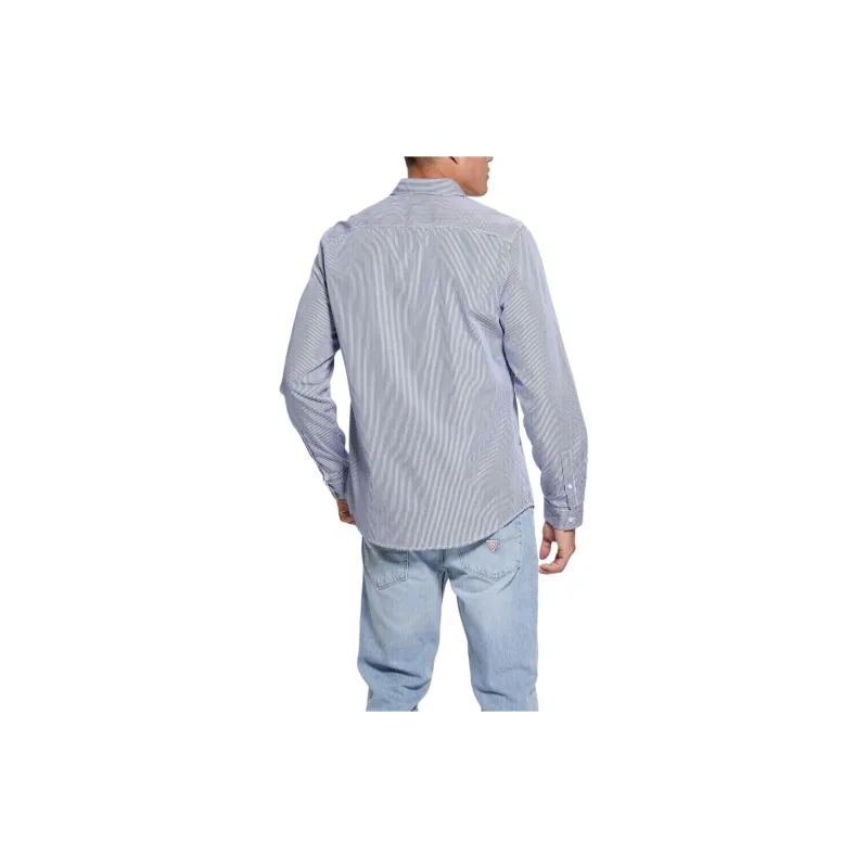 GUESS Striped Teddy Graffiti Woven Shirt Shirt Men's Blue Purple-1