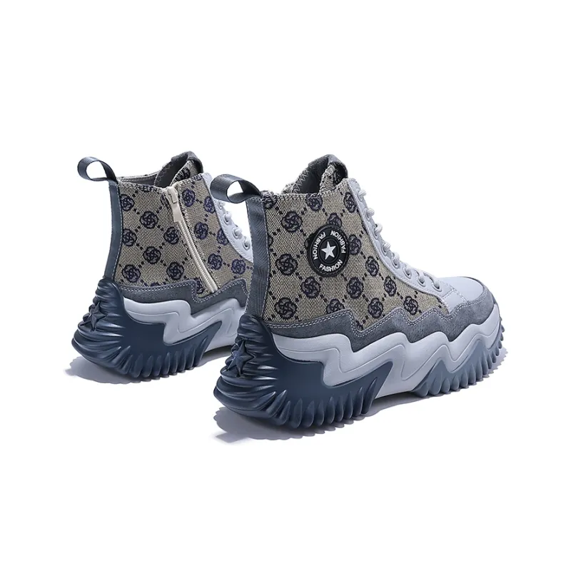 Junjali Abrasion Resistant Lightweight Height Increasing High Top Casual Shoes Women's Gray-3