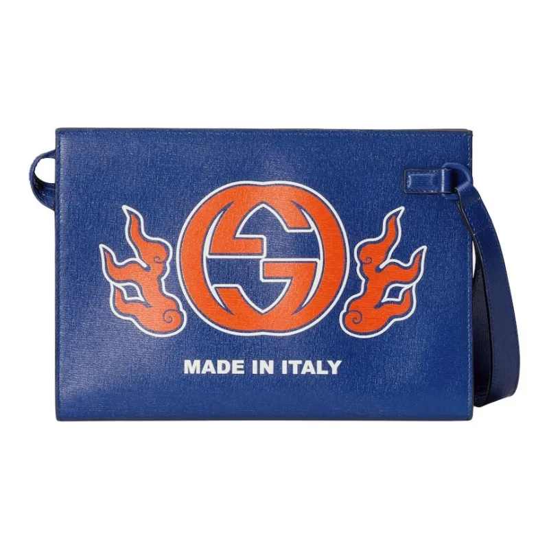 GUCCI Leather Clutch Men's Blue-2