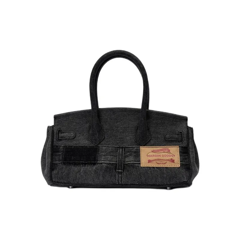 Margin Goods Denim Kelly Bag One Shoulder Handbags Medium Size Women's Black-2