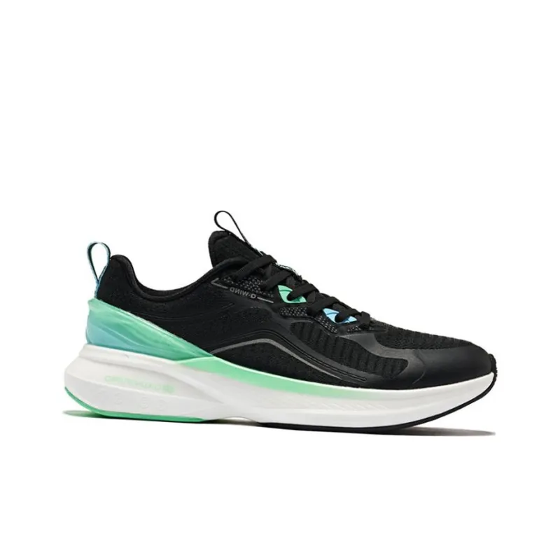 QIAODAN Popularity 12 Cushioning Slip Resistant Low Top Running Shoes Men's Black Aurora Green-1