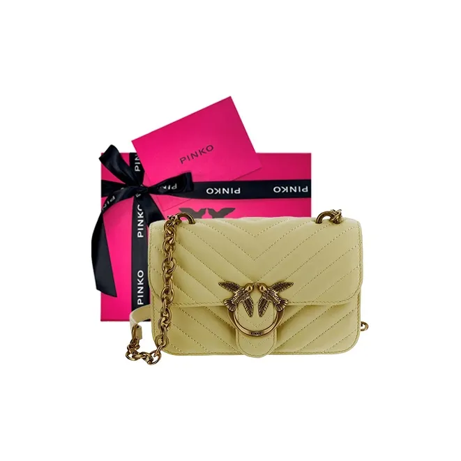 PINKO Leather Shoulder Bag, Crossbody Bag Mini Women's Yellow-4