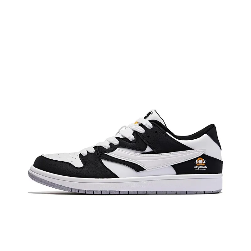 QIAODAN Coverage Wear Resistant Lightweight Breathable Slip Resistant Low Top Skateboard Shoes Men's Black White-0