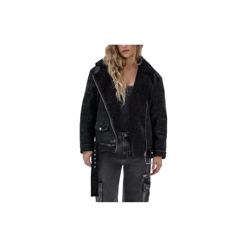GUESS Originals Belted Biker Jacket Jackets Coats Women's Black-2