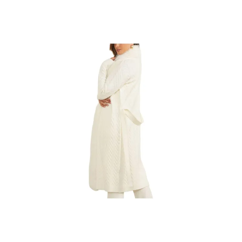 GUESS Paula Faux-Fur Long Cardigan Sweater Sweater Women's White-1