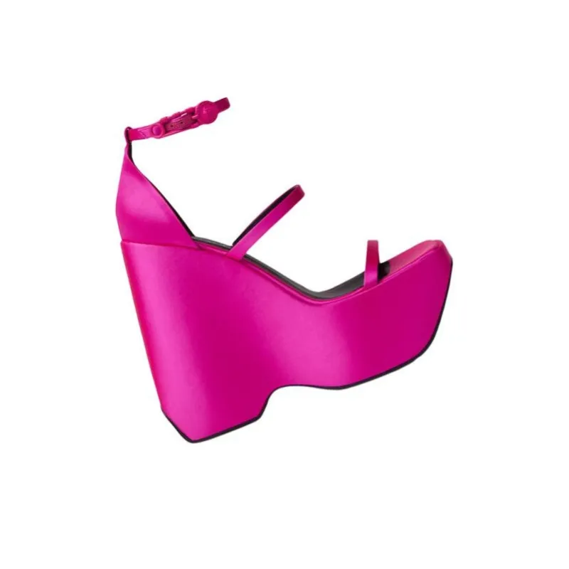 VERSACE 160mm Triplatform Sandals Deep Fuchsia Satin Women's-1