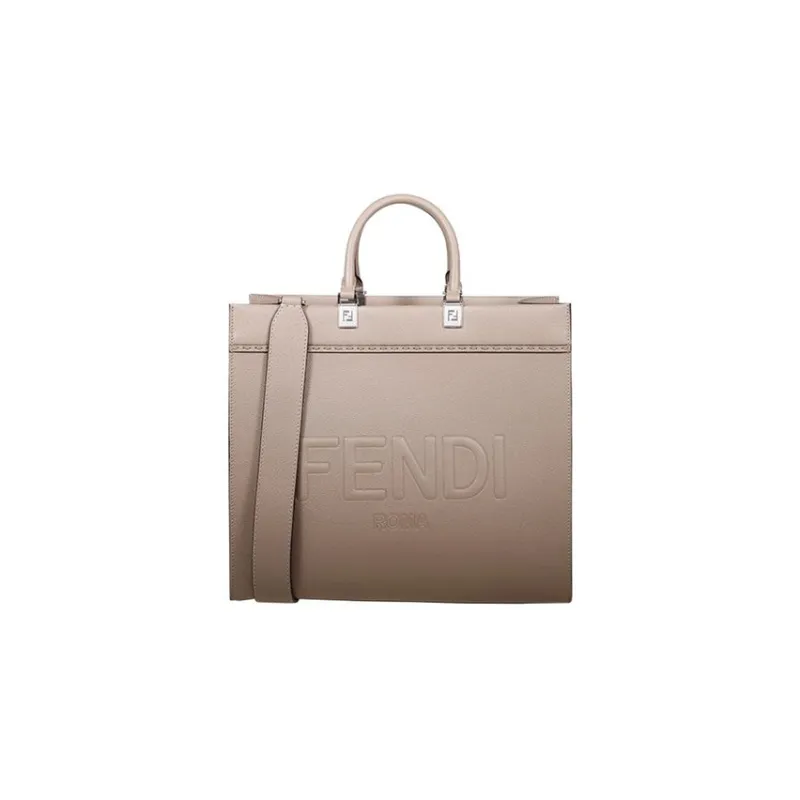 FENDI Calfskin Tote Bag Shopping Bag Handbag Women's Khaki-0