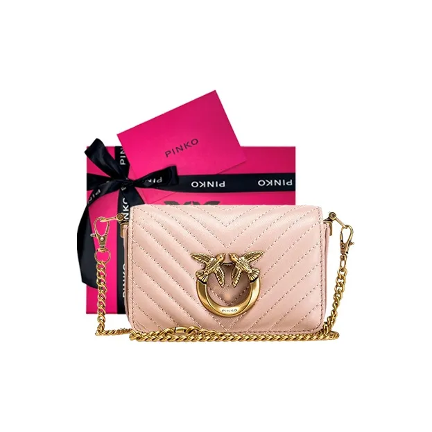 PINKO Nappa Leather Bird Bag, Portable Crossbody Bag, Shoulder Bag Women's Pink-3