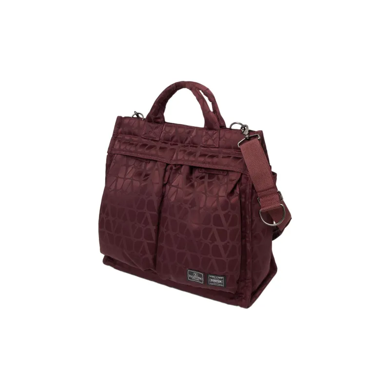 Valentino PORTER Collaboration Nylon Tote Bag Shopping Bag Shoulder Bag Crossbody Bag Handbag Men's Bordeaux Red-2