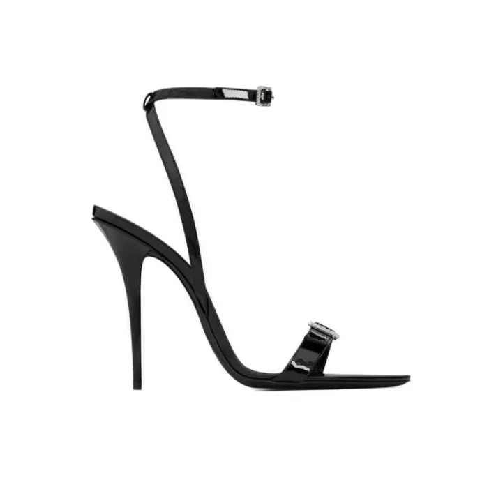 SAINT LAURENT Gippy Buckled Sandal Heels Black Leather Women's-1