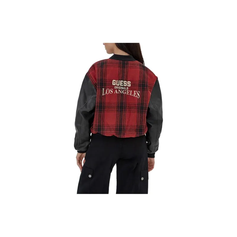 GUESS Originals Plaid Varsity Jacket Jackets Coats Women's Red-1