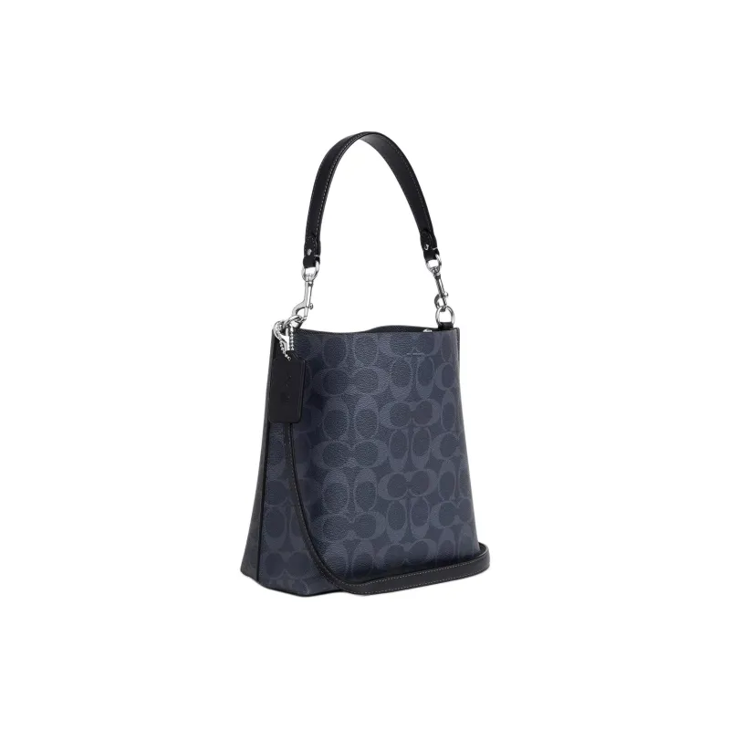 COACH Mollie Canvas With Leather Bucket Bag Handbag Shoulder Bag Crossbody Bag Women's Silver Denim Midnight Navy-1