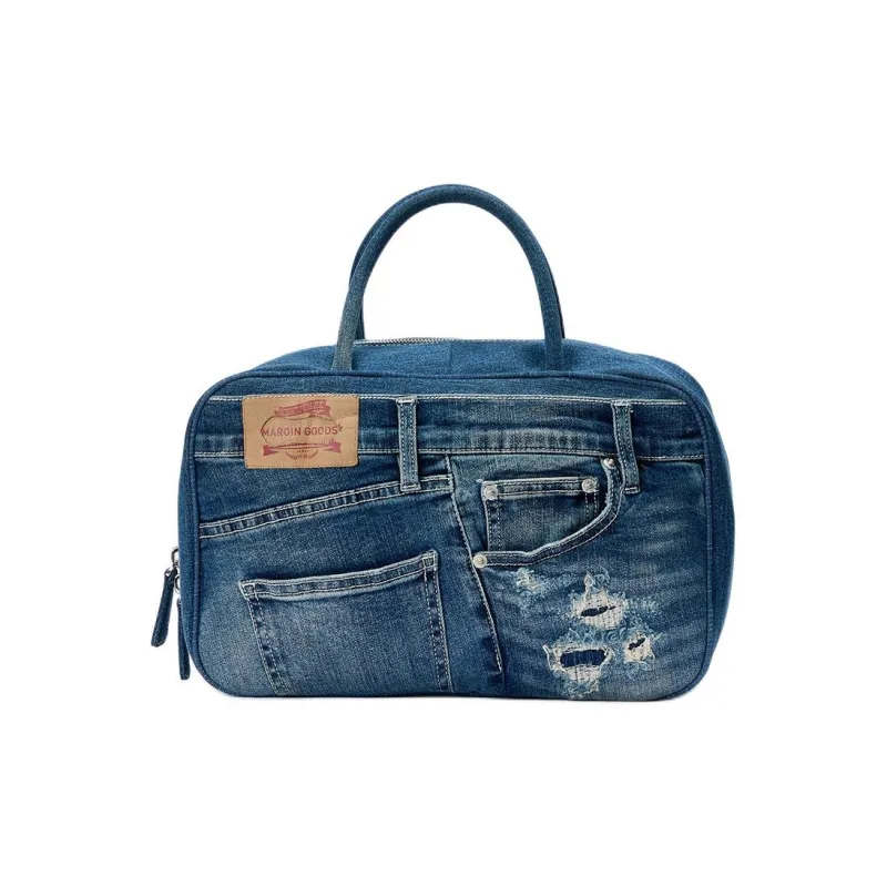 Margin Goods Denim Bowling Bag Square Bag Handbag Large Size Women's Blue-2