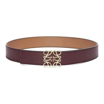 LOEWE Logo Design Pin Buckle Leather Belts Women's Burgundy Width 2.8CM