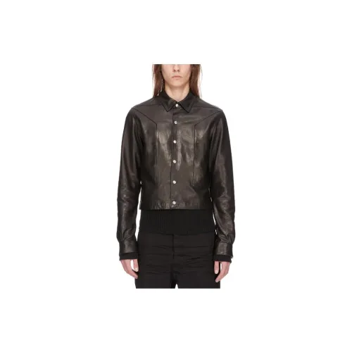 RICK OWENS Leather Jackets Men Black