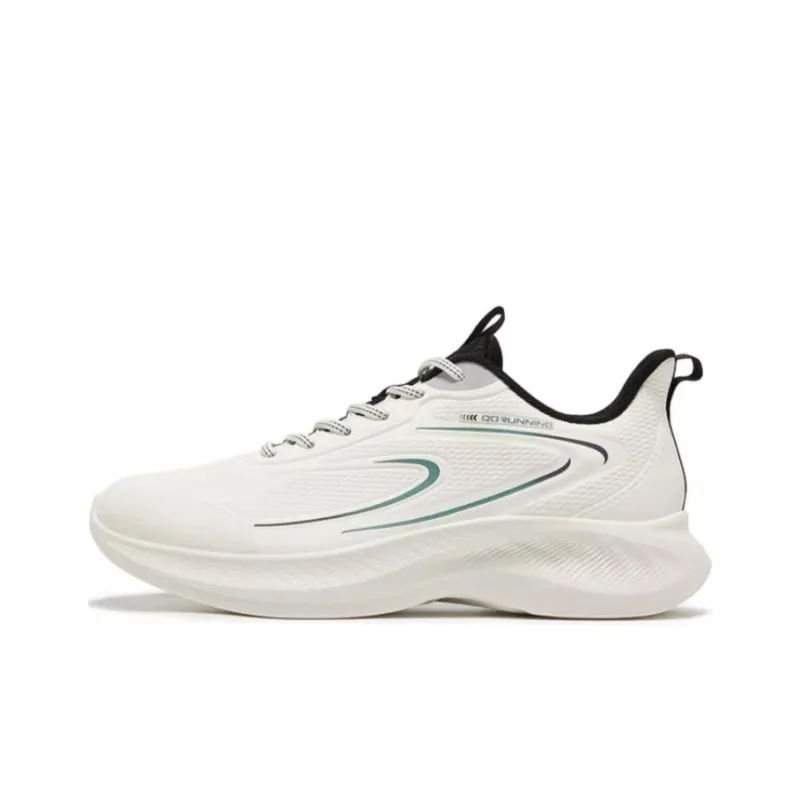 QIAODAN Slip-Resistant Breathable Low-Top Running Shoes Men's White Green-0