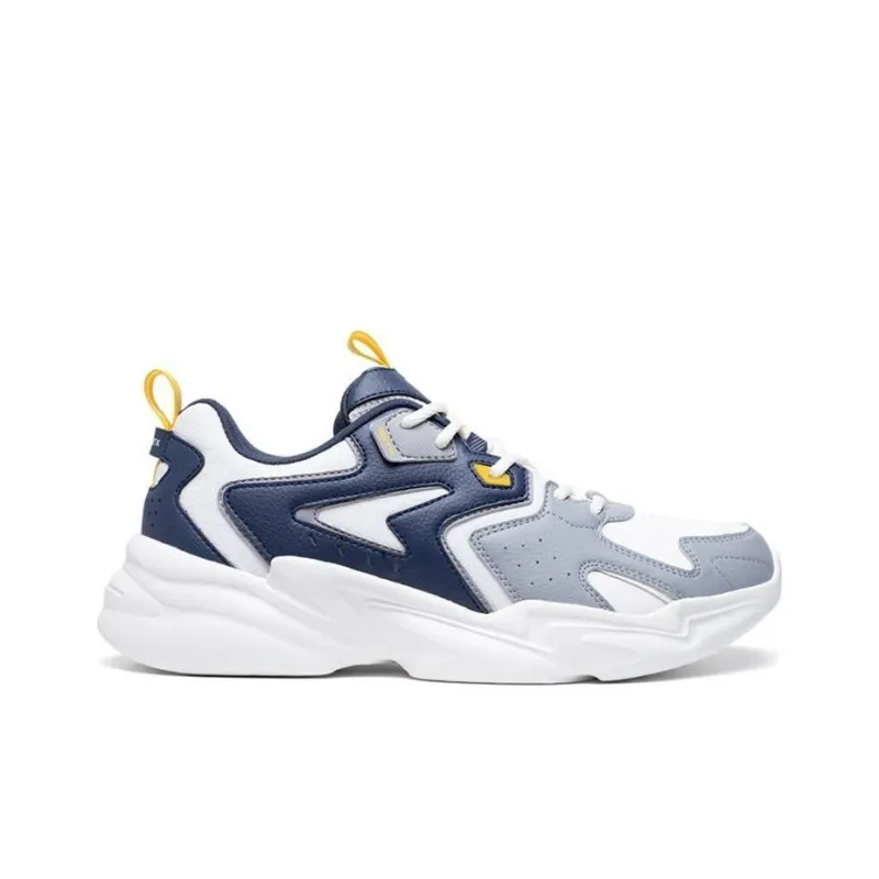XTEP Cushioned Slip Resistant Abrasion Resistant Breathable Low Top Chunky Sneakers Men's Beige Blue-1