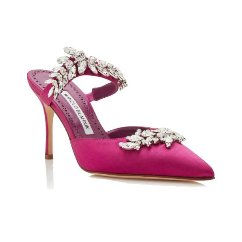 MANOLO BLAHNIK Genuine Leather Sole Quick Dry Closed Toe Slippers Women's Fuchsia-2