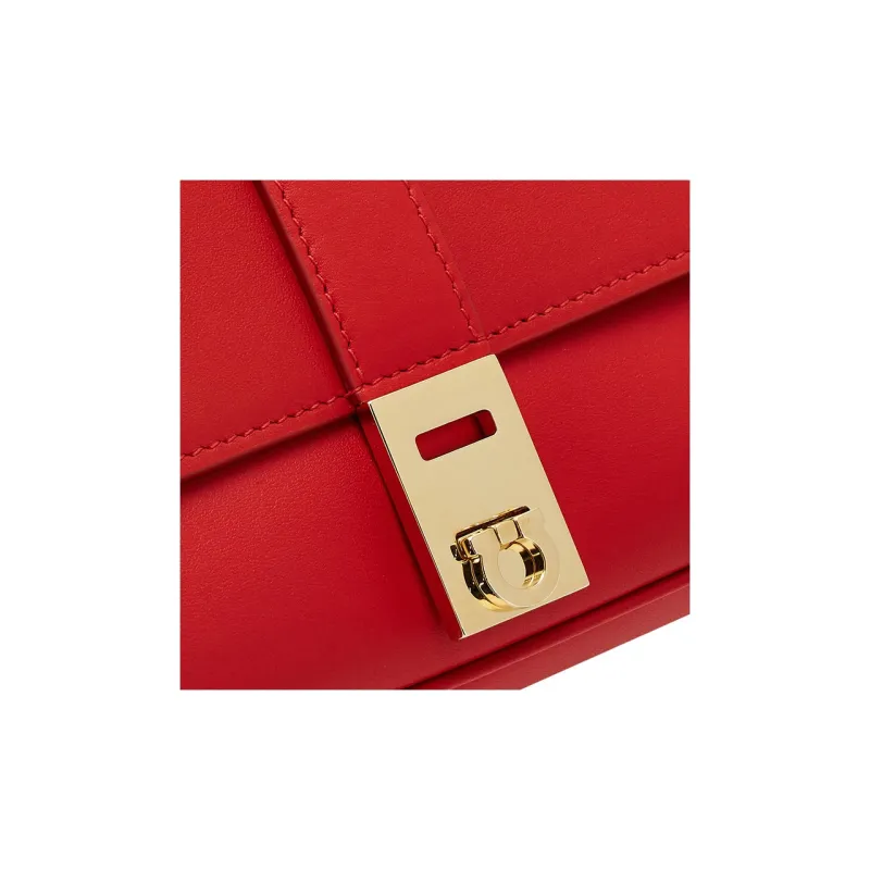 FERRAGAMO GANCINI Calfskin Handheld Shoulder Bag, Crossbody Bag Mini Women's Flame Red-5