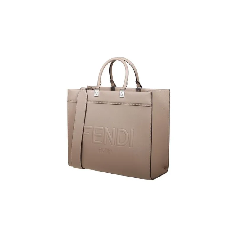 FENDI Calfskin Tote Bag Shopping Bag Handbag Women's Khaki-1