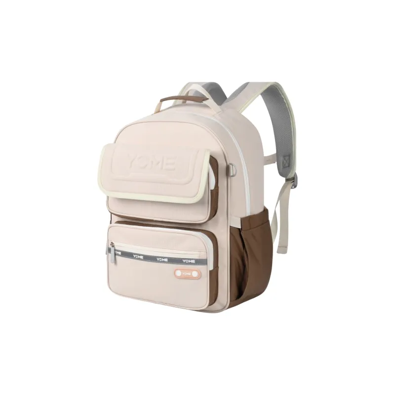 YOME Polyester Backpack Medium Size Unisex Khaki/Obsidian Black-1