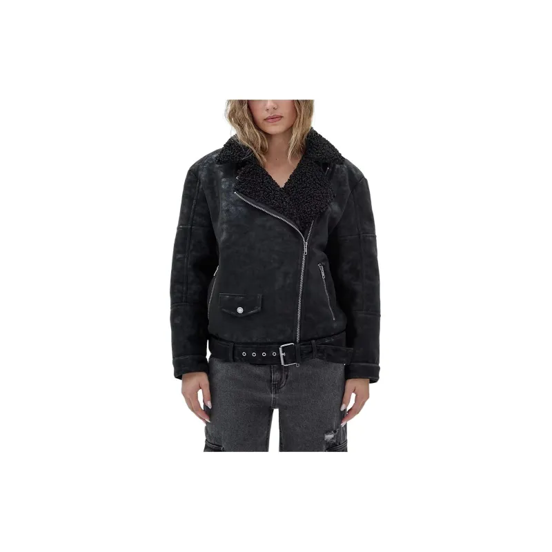 GUESS Originals Belted Biker Jacket Jackets Coats Women's Black-1