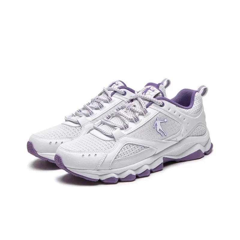 QIAODAN Cushioning Wear Resistant Low Top Running Shoes Men's White Purple-1