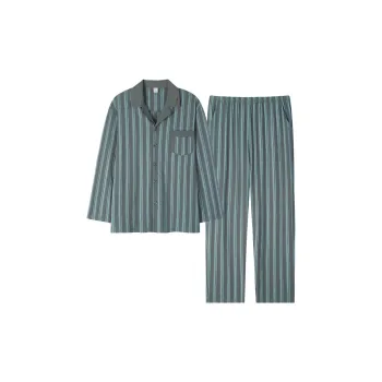 Sha Qian Pajama Set Spring And Fall Season Men's Forest Green