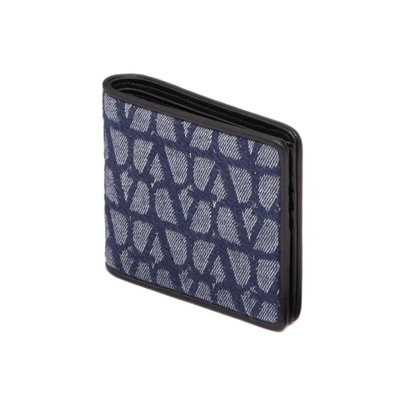 Valentino Jacquard Fabric With Leather Wallet Men's Blue & Black-1