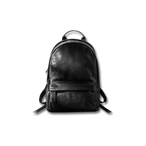 Back Step Top Grain Vegetable Tanned Cow Leather Double-Shoulder Computer Travel Large Size Unisex Black