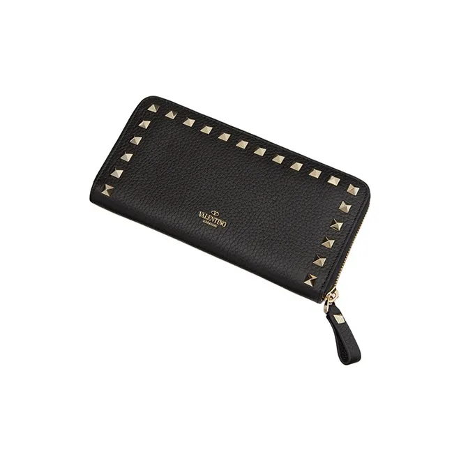 Valentino GARAVANI ROCKSTUD Grained Calfskin Wallet Women's Black/Red-2