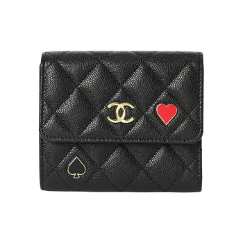 CHANEL Grain Embossed Caviar Cow Leather Wallet Women's Black