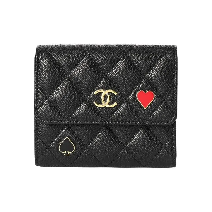 CHANEL Grain Embossed Caviar Cow Leather Wallet Women's Black-0
