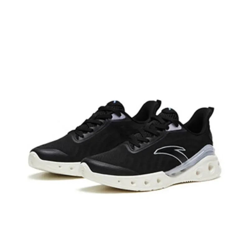 Anta Cushioned Slip-Resistant Low-Top Running Shoes Women's Black White-1