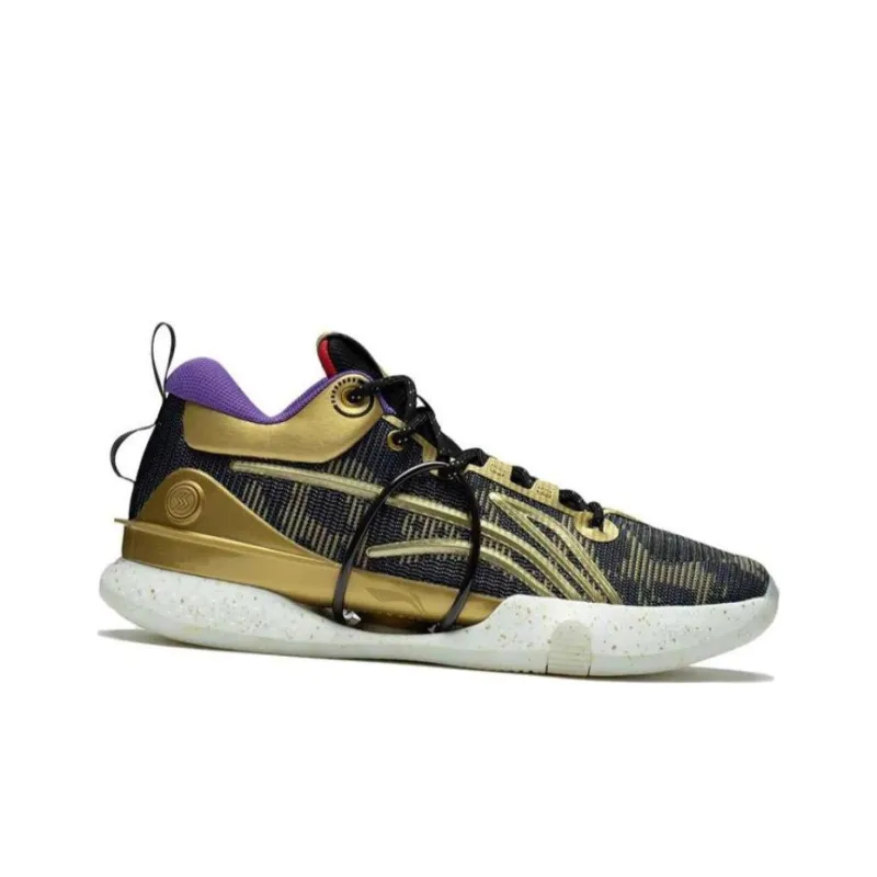 LiNing Speed 8 Anti Slip And Wear Resistant Lightweight Low Top Basketball Shoes Men's Black Gold-3