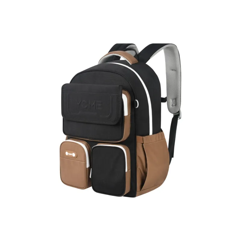 YOME Polyester Backpack Large Size Unisex _Nsec Obsidian Black/Khaki-1
