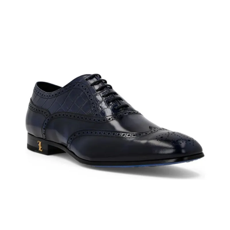 Billionaire Crocodile-effect Leather Derby Shoes-1