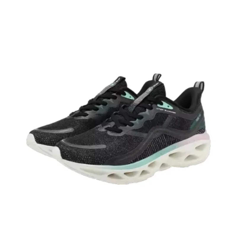 XTEP Shock Absorption Spinning 10.0 Anti Slip Wear Resistant Low Top Running Shoes Women's Black Green Pink-3