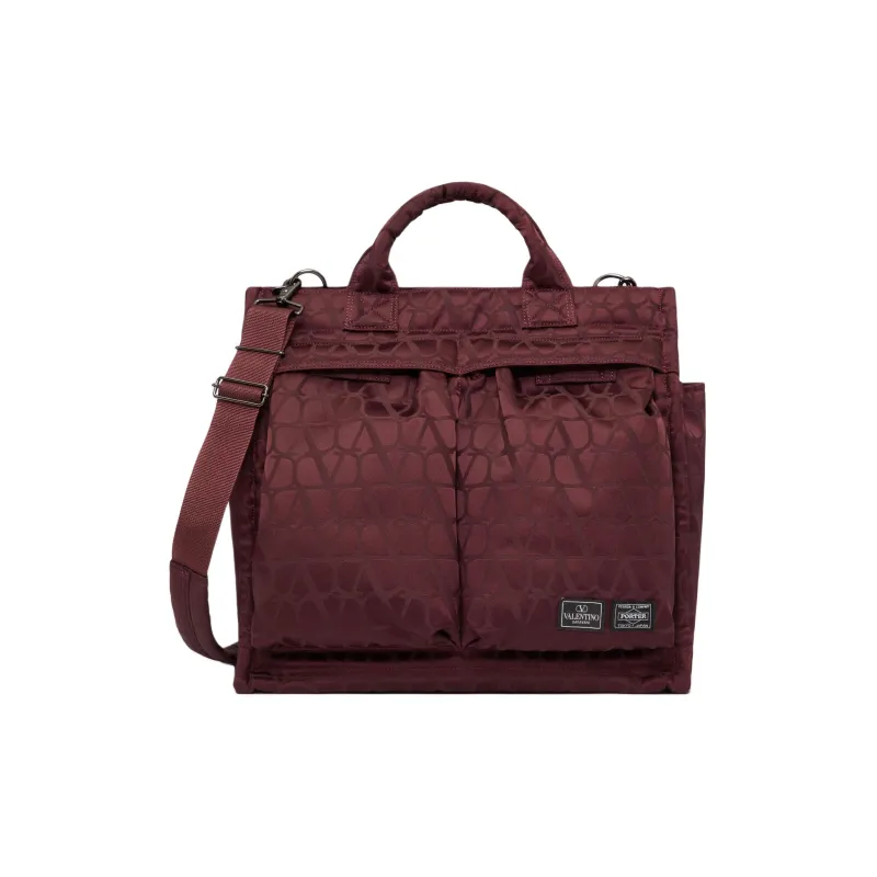 Valentino PORTER Collaboration Nylon Tote Bag Shopping Bag Shoulder Bag Crossbody Bag Handbag Men's Bordeaux Red-0