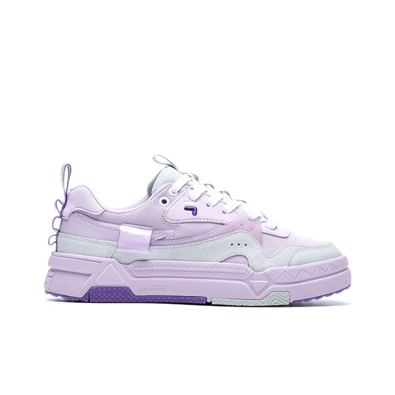 FILA FUSION BANK Anti-Slip Wear-Resistant Low-Top Skateboard Shoes Women's Purple Gray-1
