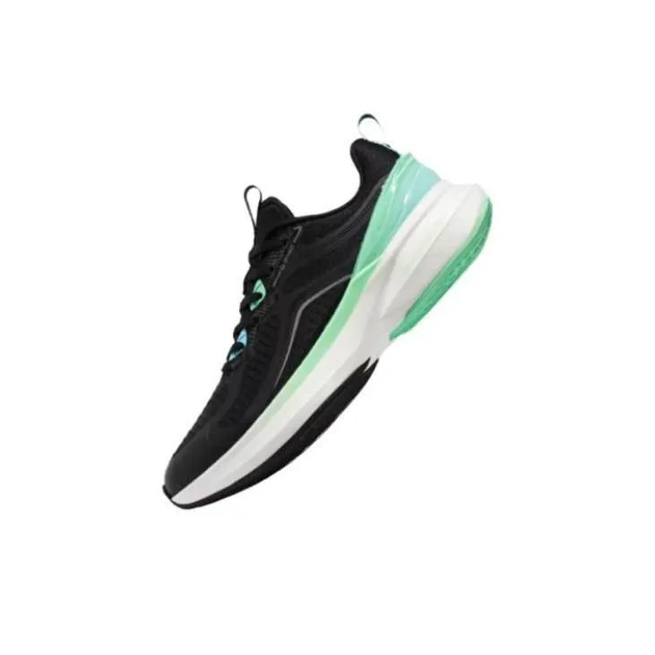 QIAODAN Popularity 12 Cushioning Slip Resistant Low Top Running Shoes Men's Black Aurora Green-2