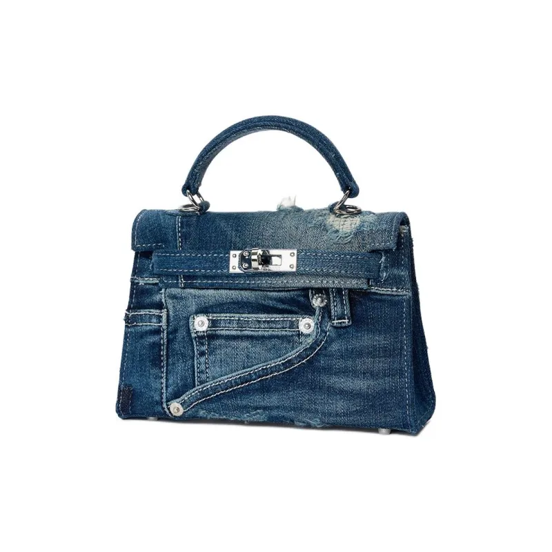Margin Goods Denim Kelly Bag One Shoulder Handbags Medium Size Women's Blue-1
