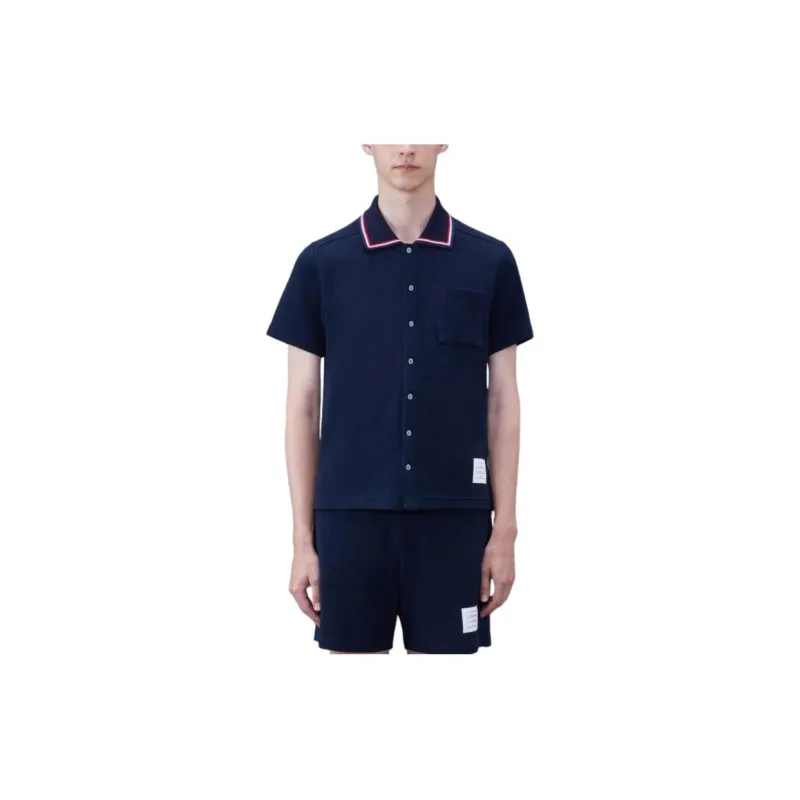 THOM BROWNE Textured Short Sleeved Polo Shirt-1